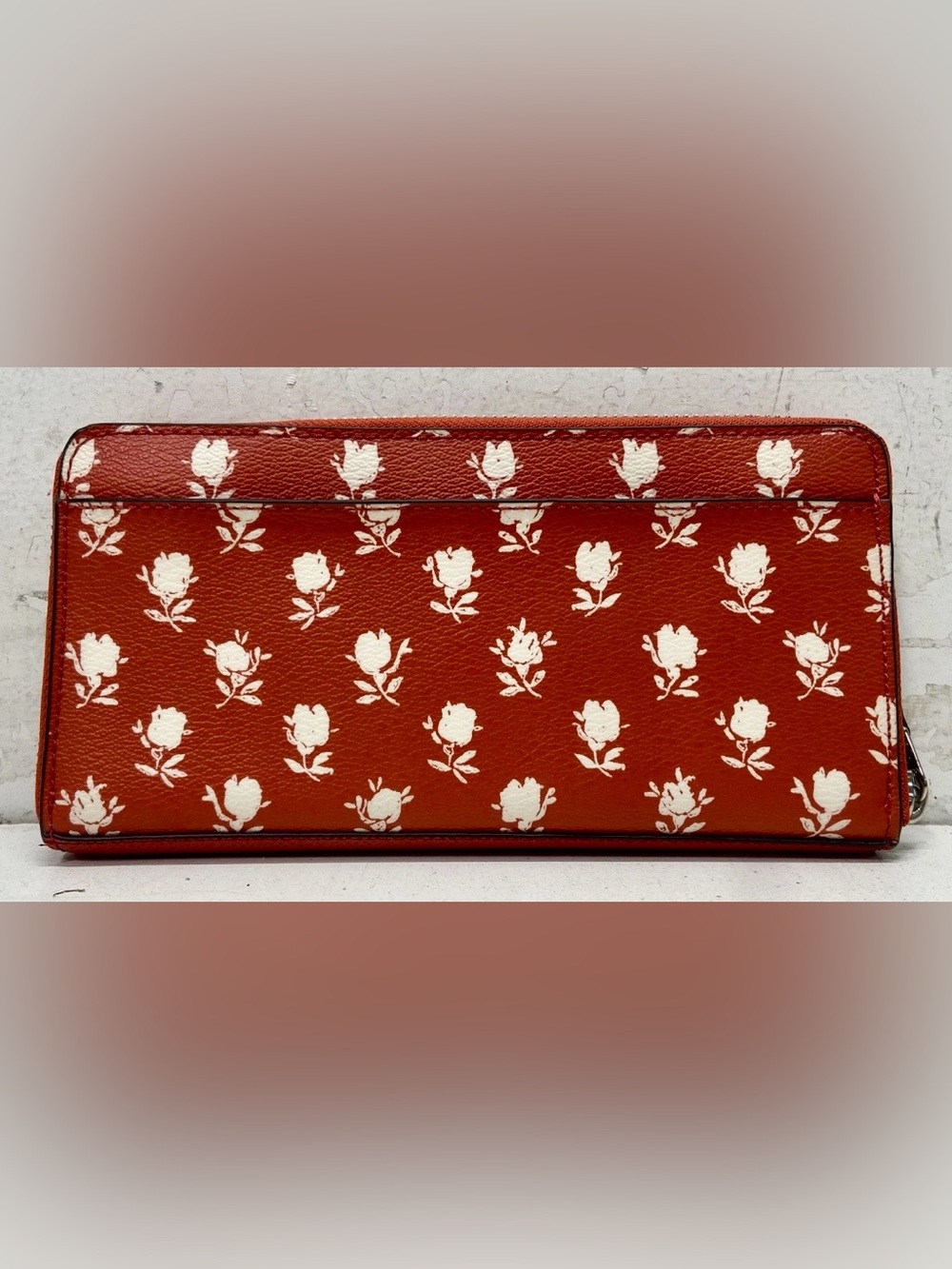 Coach Red Leather Floral Zip Around Clutch Wallet - Picture 4 of 5